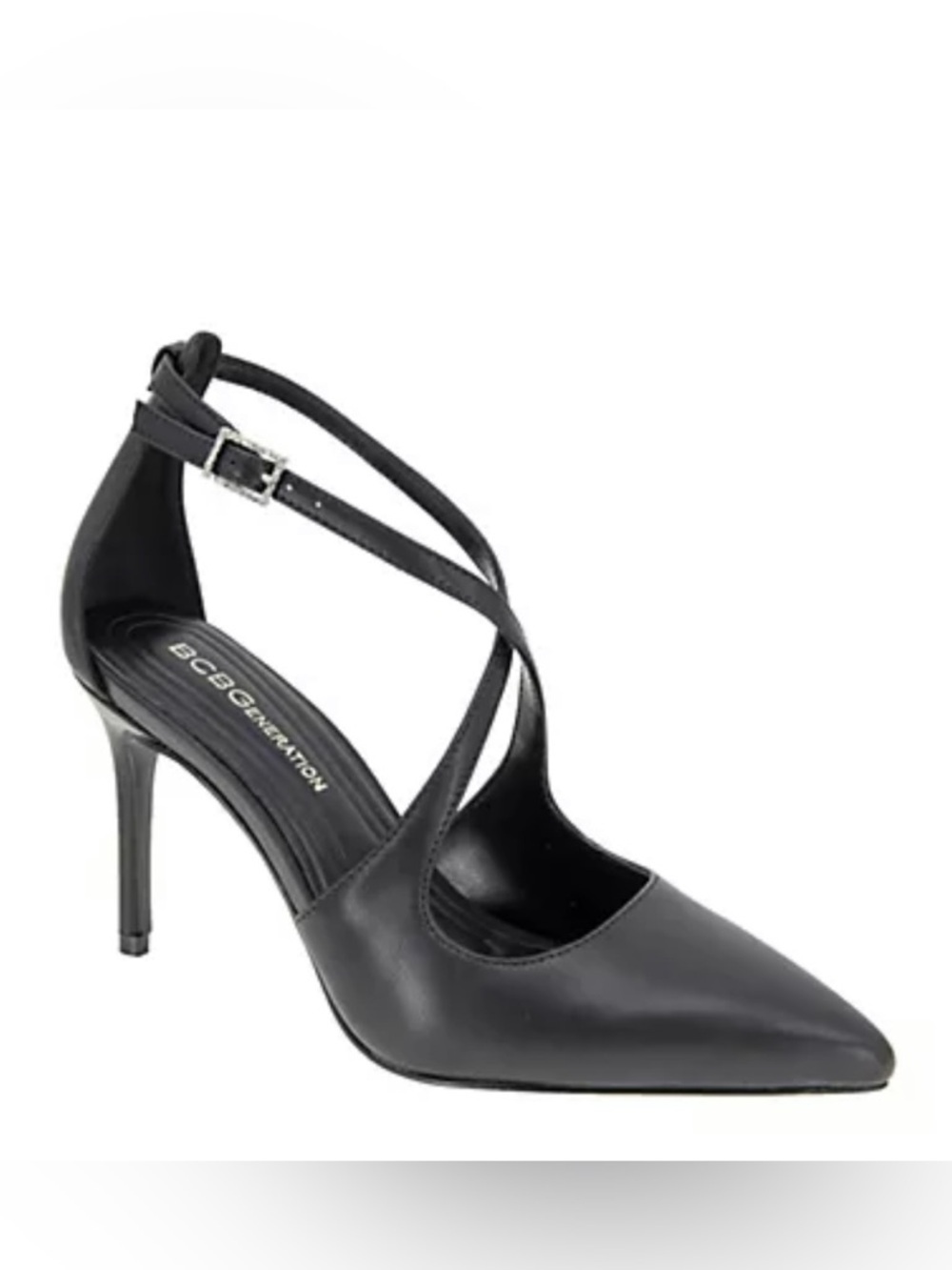 BCBGeneration Black Pointed Cross-Strap Stiletto Pump Sz 11 NWT